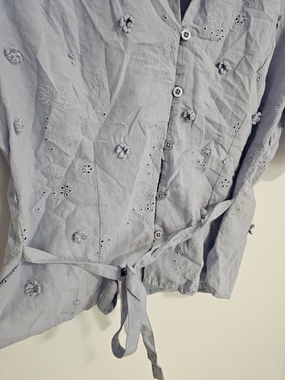Simons Icone Lavender Eyelet Tie-Waist Shirt Size Medium Romantic 100% Cotton - Picture 7 of 11